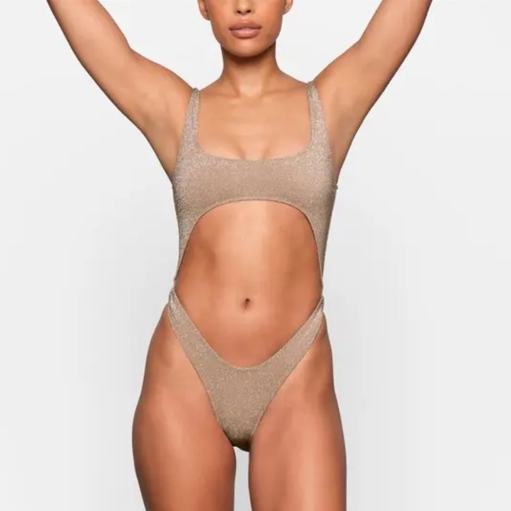 Shimmer Cutout One-Piece Swimsuit - Champagne